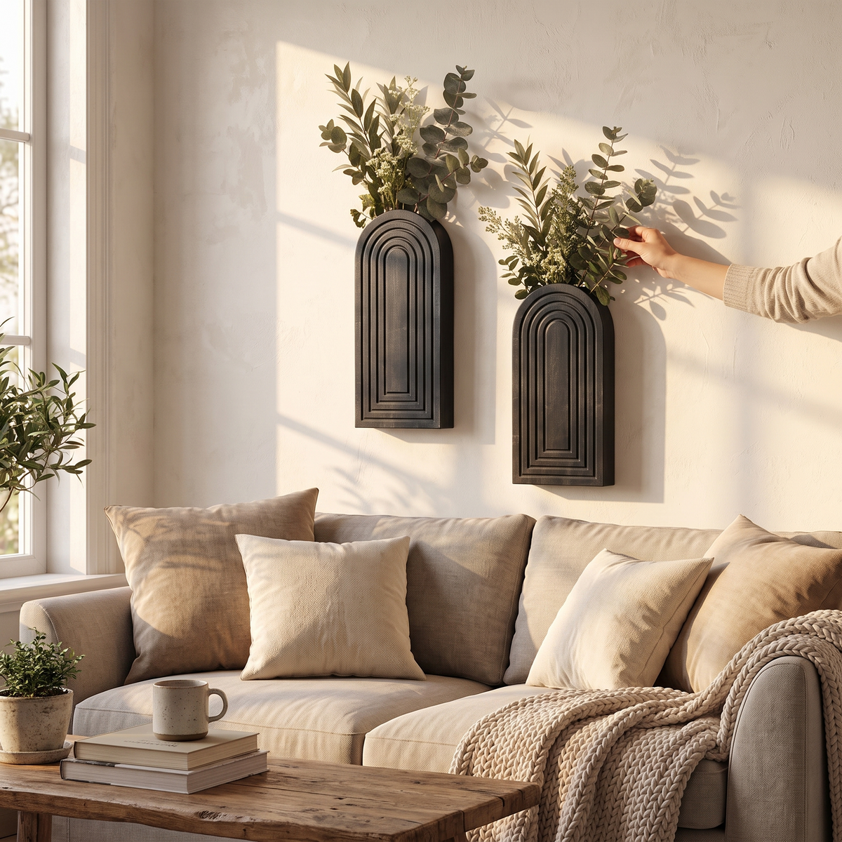 Black Arched Wood Wall Vase