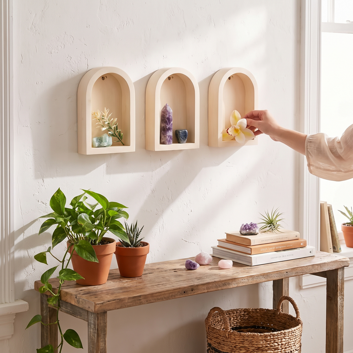 Arched Wooden Wall Mounted Shelves