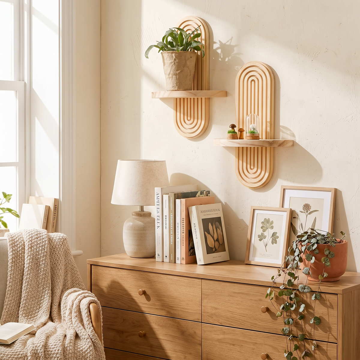 Calista Arched Wood Wall Shelf