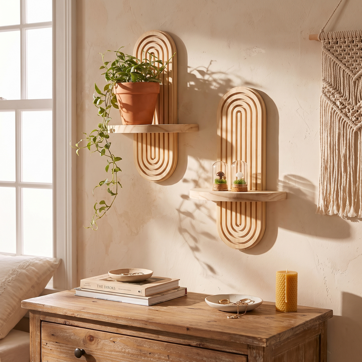 Calista Arched Wood Wall Shelf