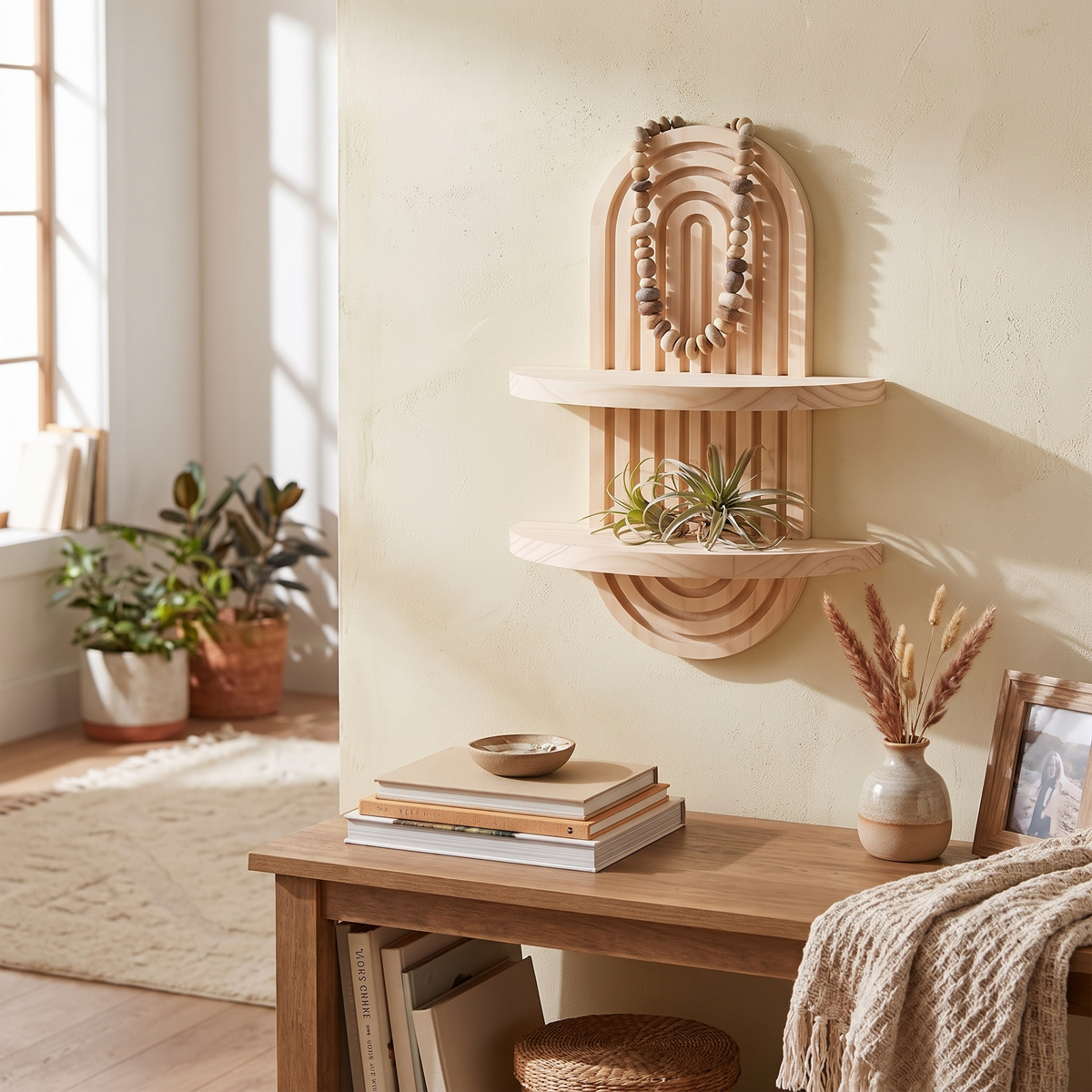 Calista Arched Wood Wall Shelf