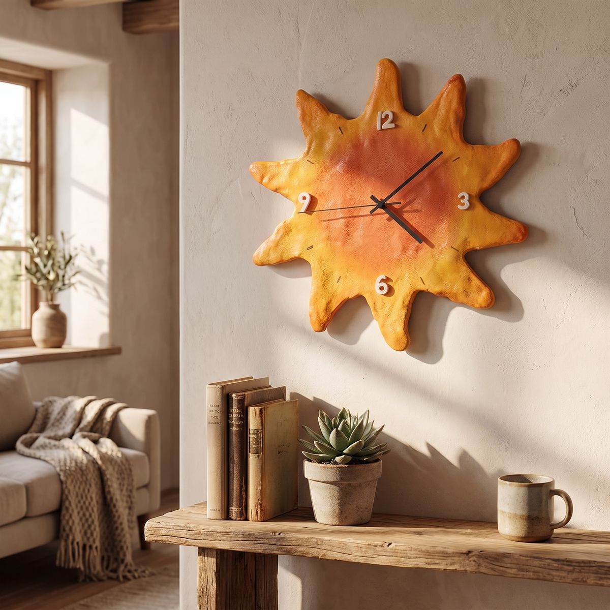 Solstice Sun-Shaped Wood Wall Clock