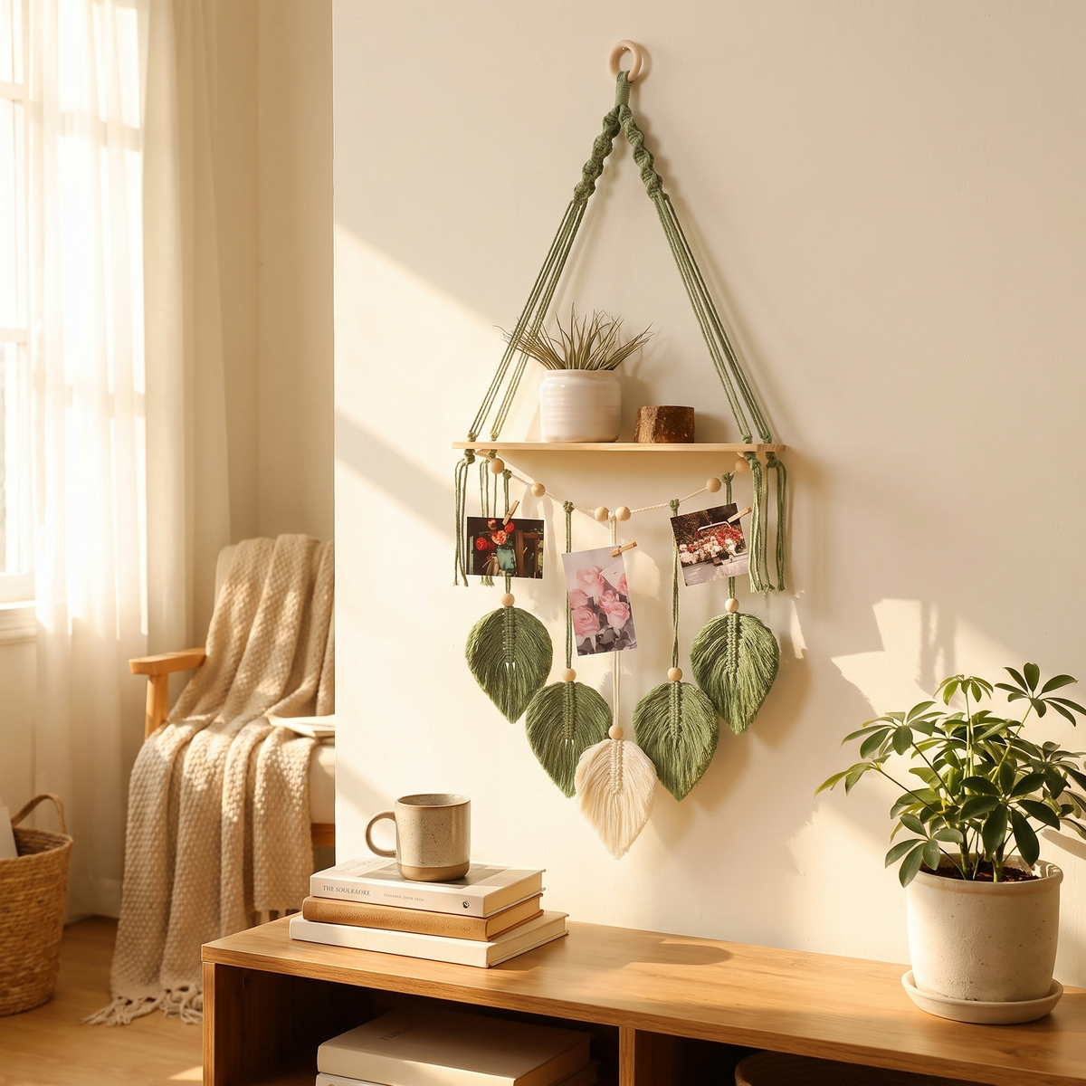 Thistle Boho Macrame Hanging Wall Shelf