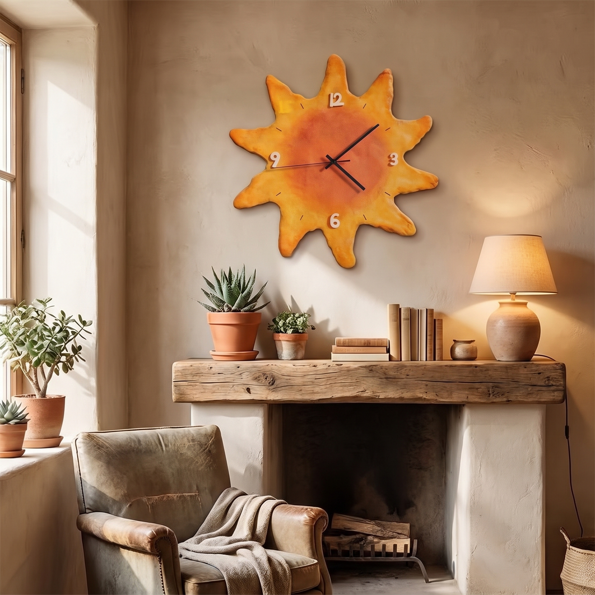 Solstice Sun-Shaped Wood Wall Clock