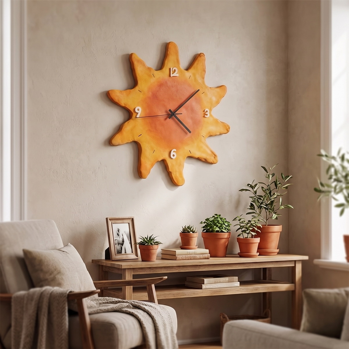Solstice Sun-Shaped Wood Wall Clock