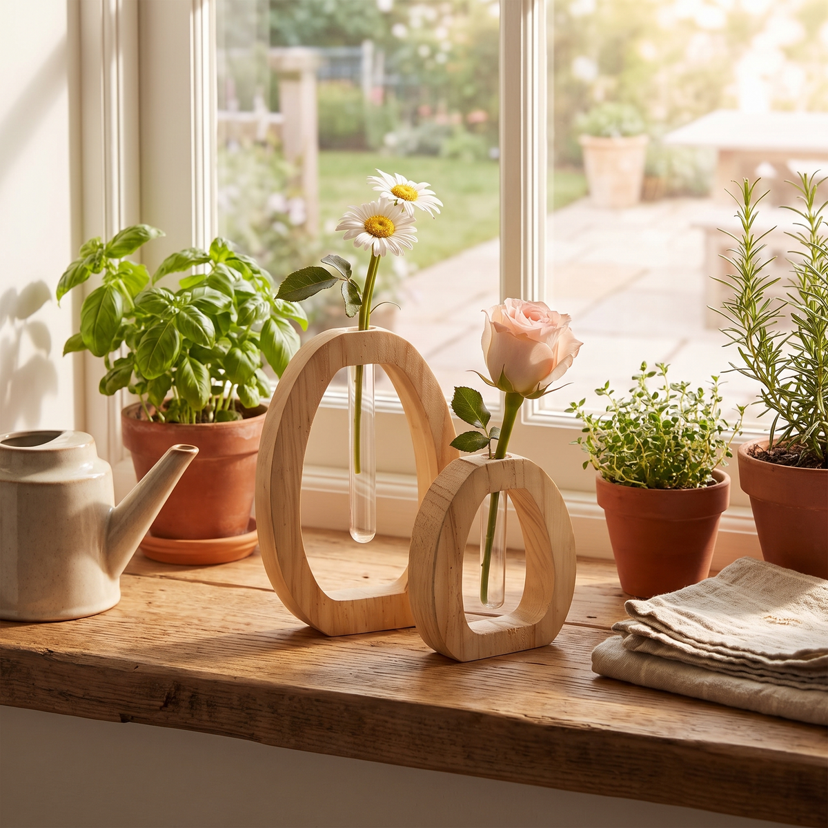Vidal Oval Wood Hydroponic Vase 2-Piece Set