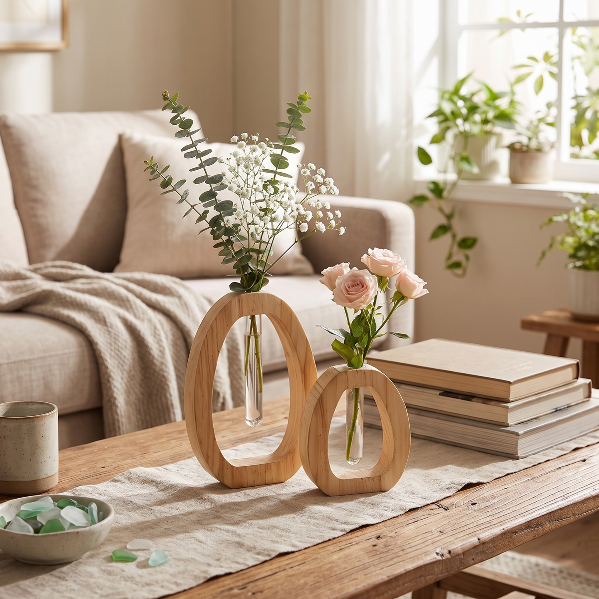 Vidal Oval Wood Hydroponic Vase 2-Piece Set