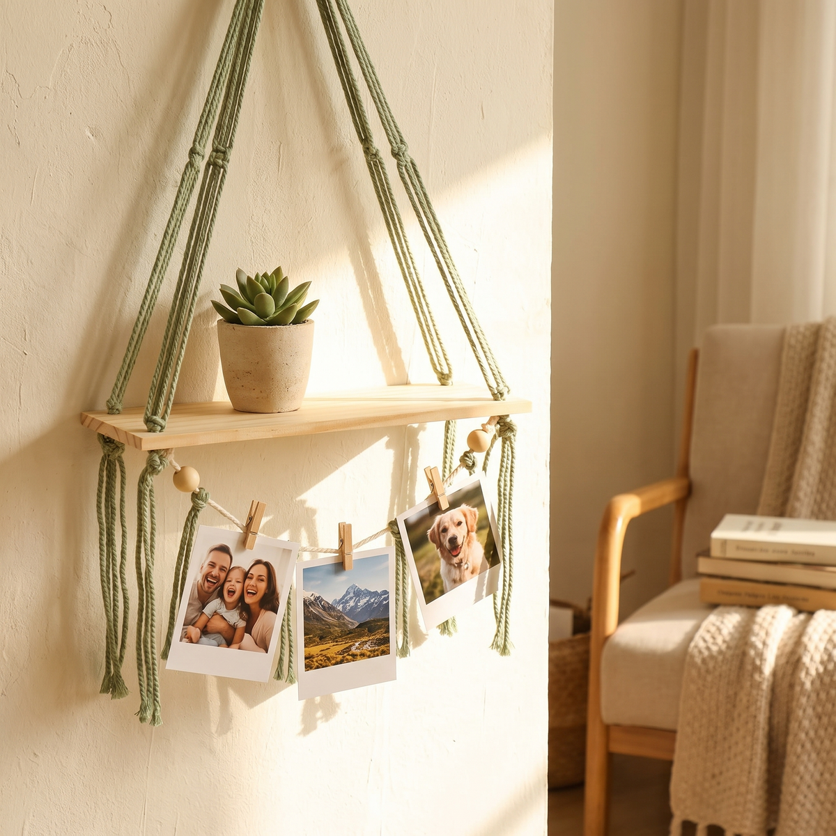 Thistle Boho Macrame Hanging Wall Shelf