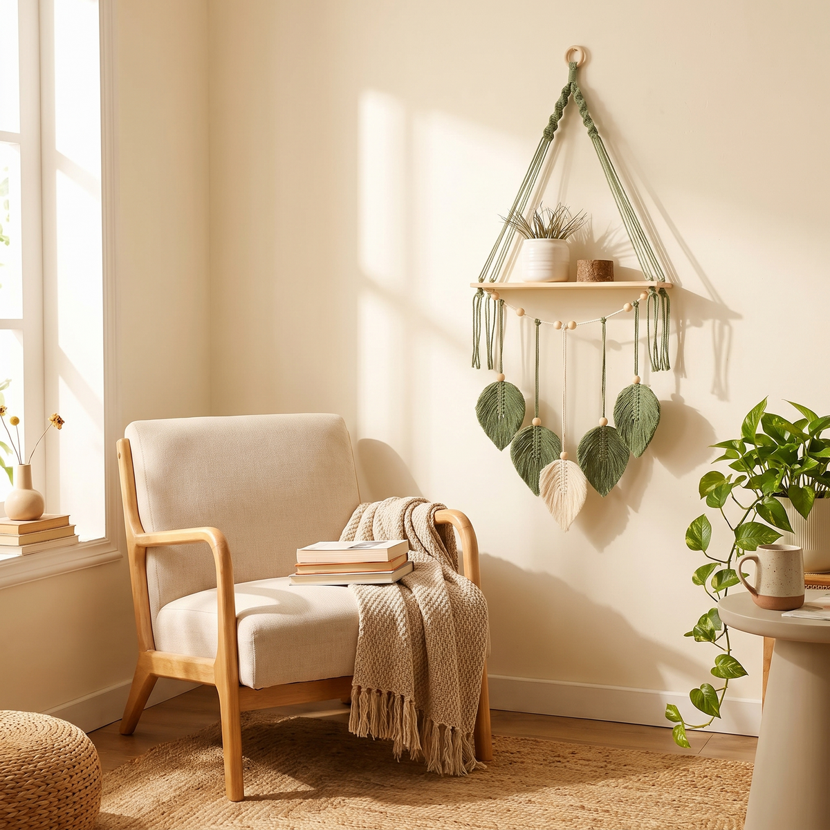 Thistle Boho Macrame Hanging Wall Shelf