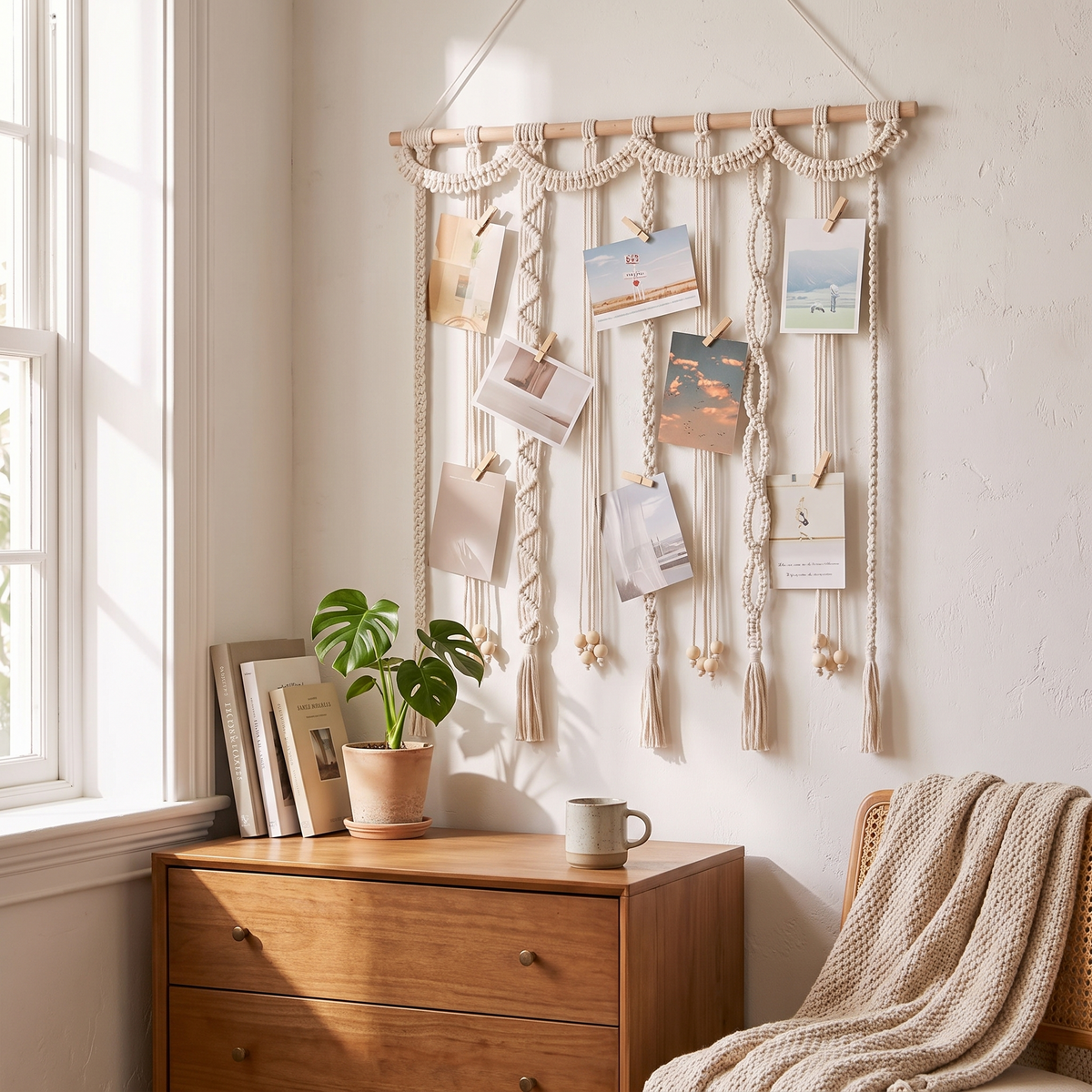 Paloma Macrame Boho Hanging Wall Photo Display