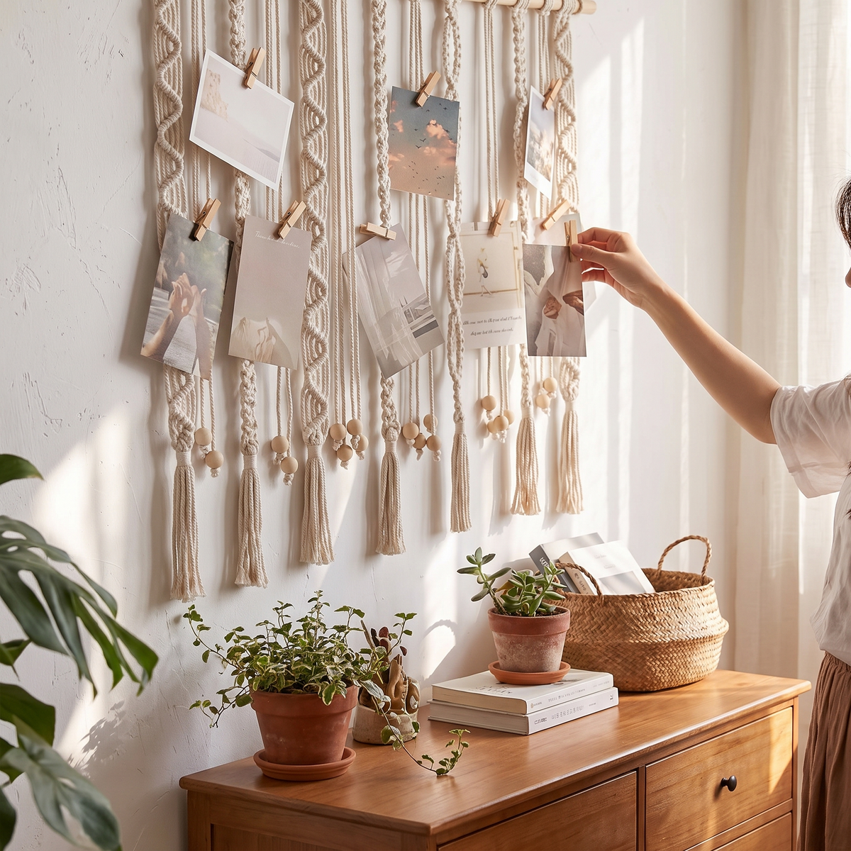 Paloma Macrame Boho Hanging Wall Photo Display