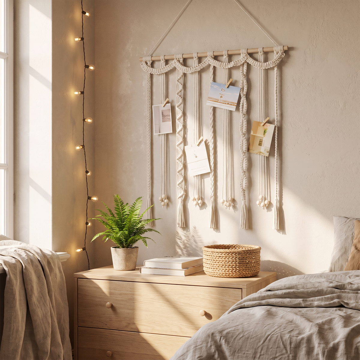 Paloma Macrame Boho Hanging Wall Photo Display