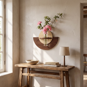 Celeste Semi-Circle Wall Mount Wood Vase with Glass Tube