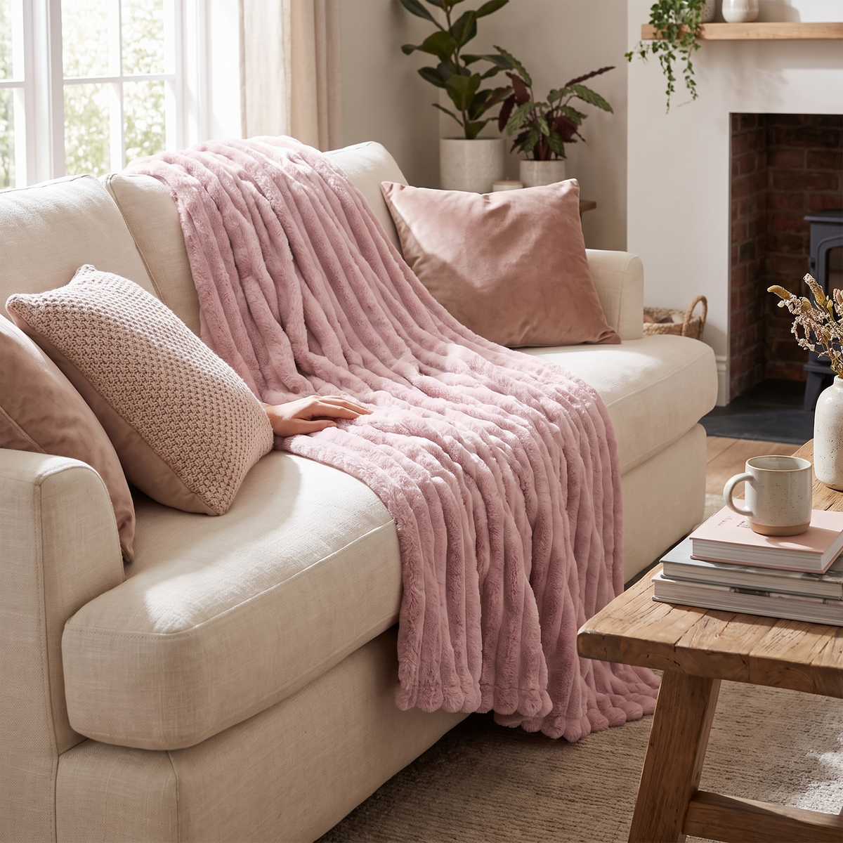 Meadow Soft Textured Coral Fleece Throw Blanket