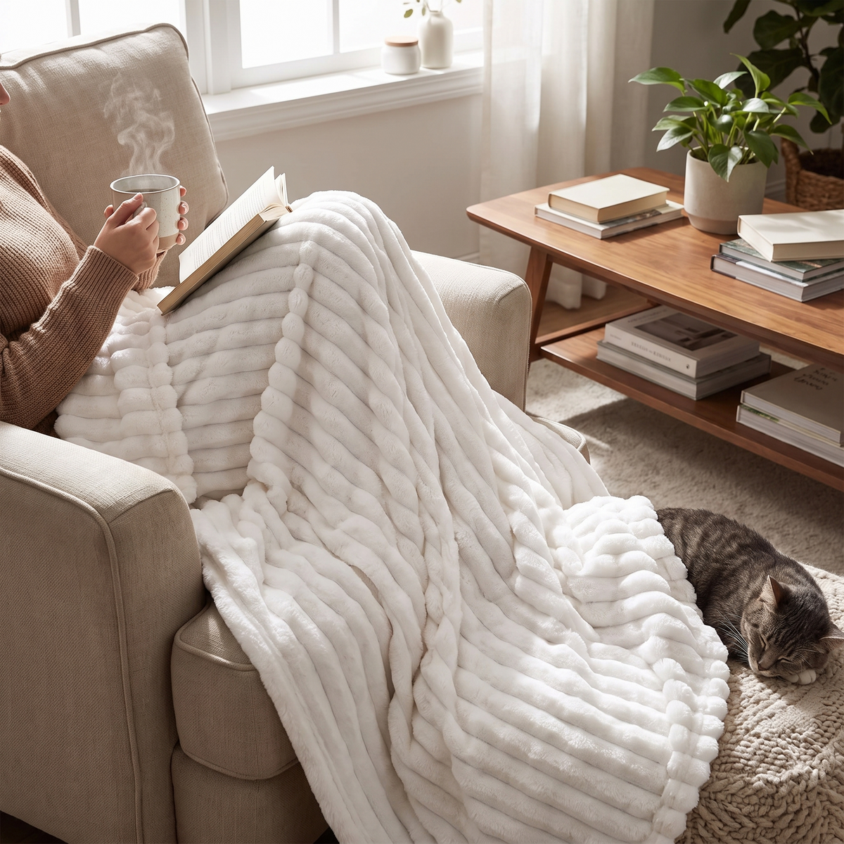 Meadow Soft Textured Coral Fleece Throw Blanket