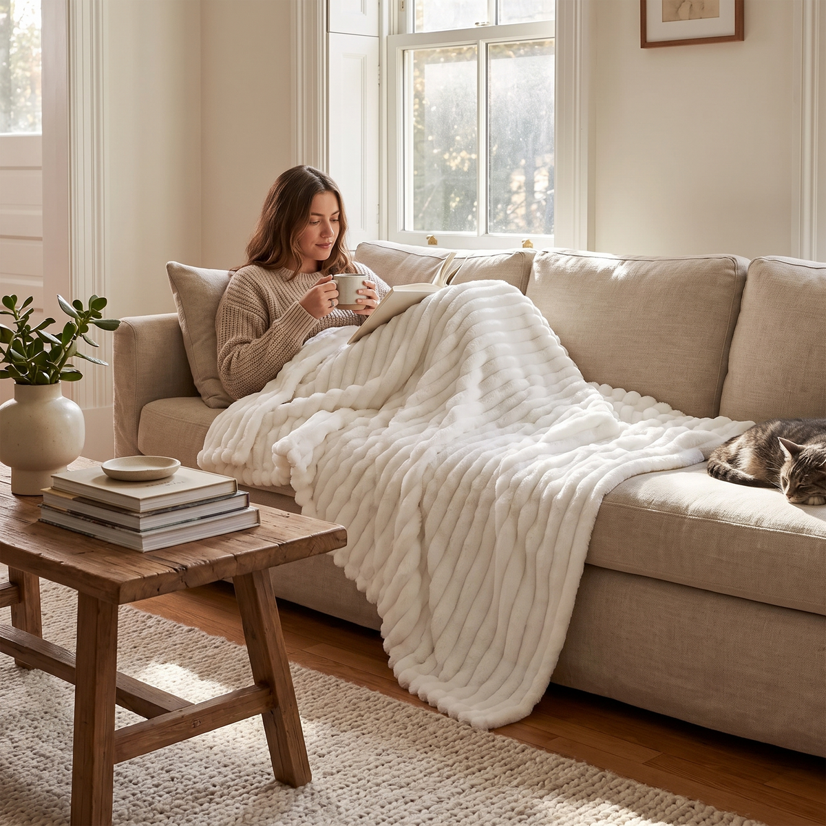 Meadow Soft Textured Coral Fleece Throw Blanket