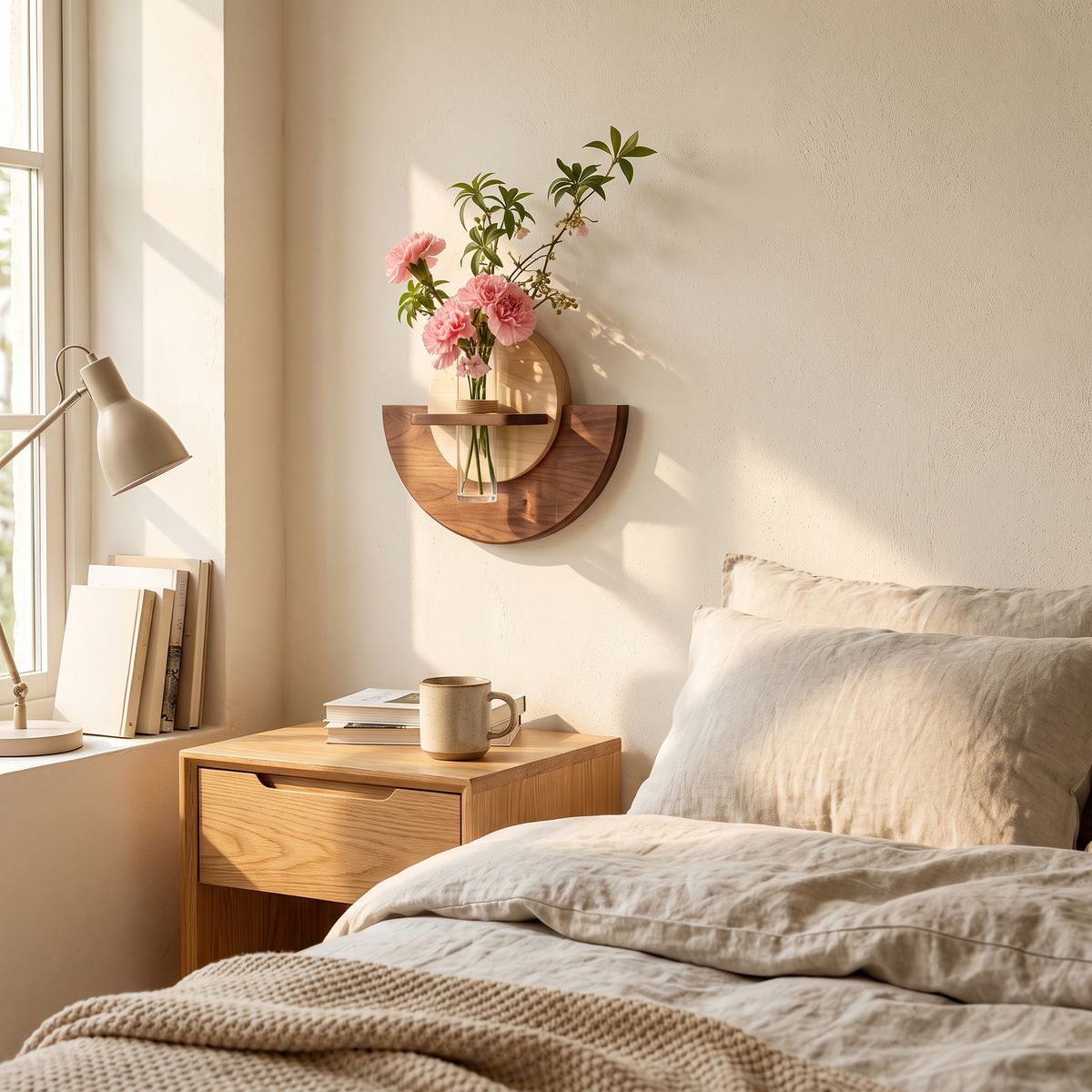 Celeste Semi-Circle Wall Mount Wood Vase with Glass Tube