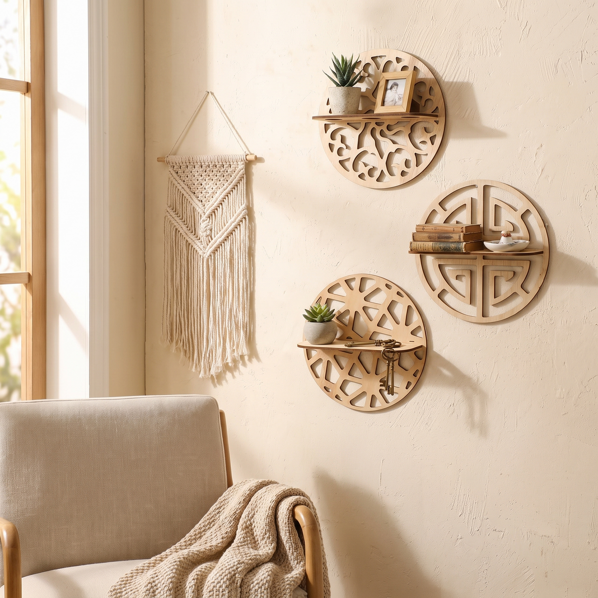 Harmon Geometric Wall-Mount Wood Plant Propagation Vase Rack