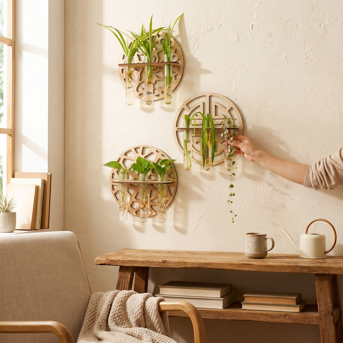 Harmon Geometric Wall-Mount Wood Plant Propagation Vase Rack