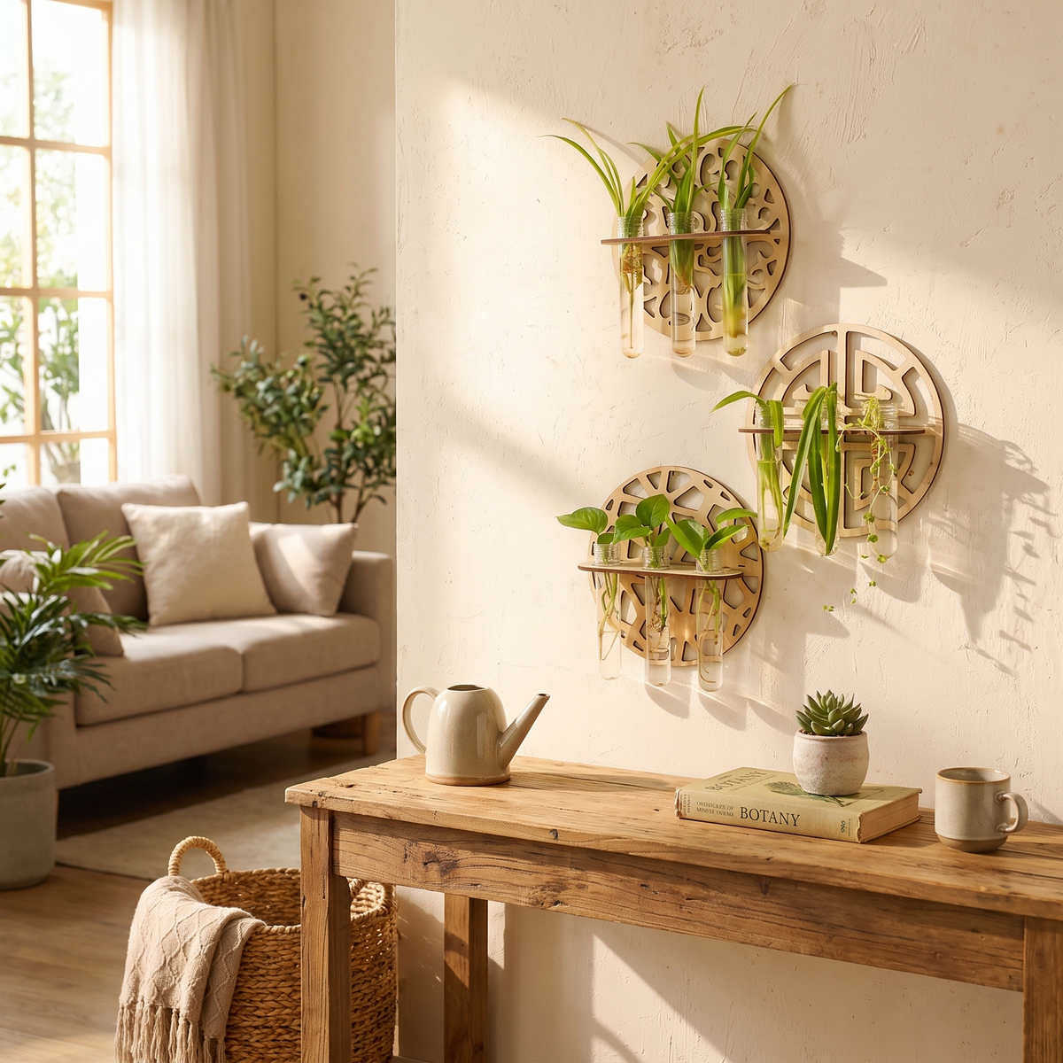 Harmon Geometric Wall-Mount Wood Plant Propagation Vase Rack