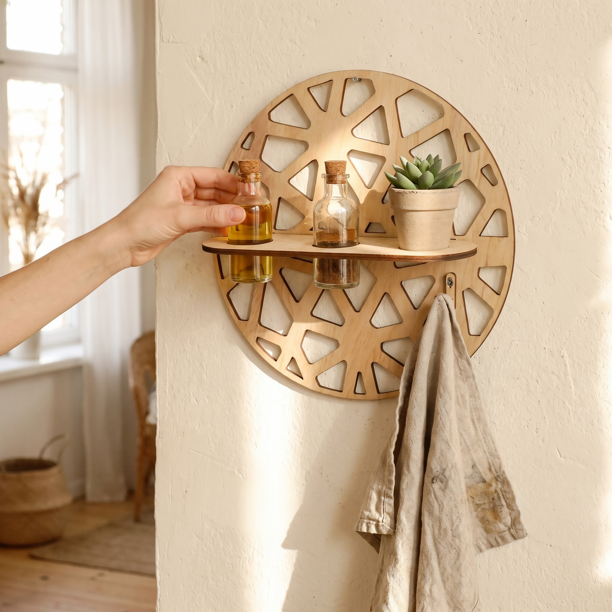 Harmon Geometric Wall-Mount Wood Plant Propagation Vase Rack