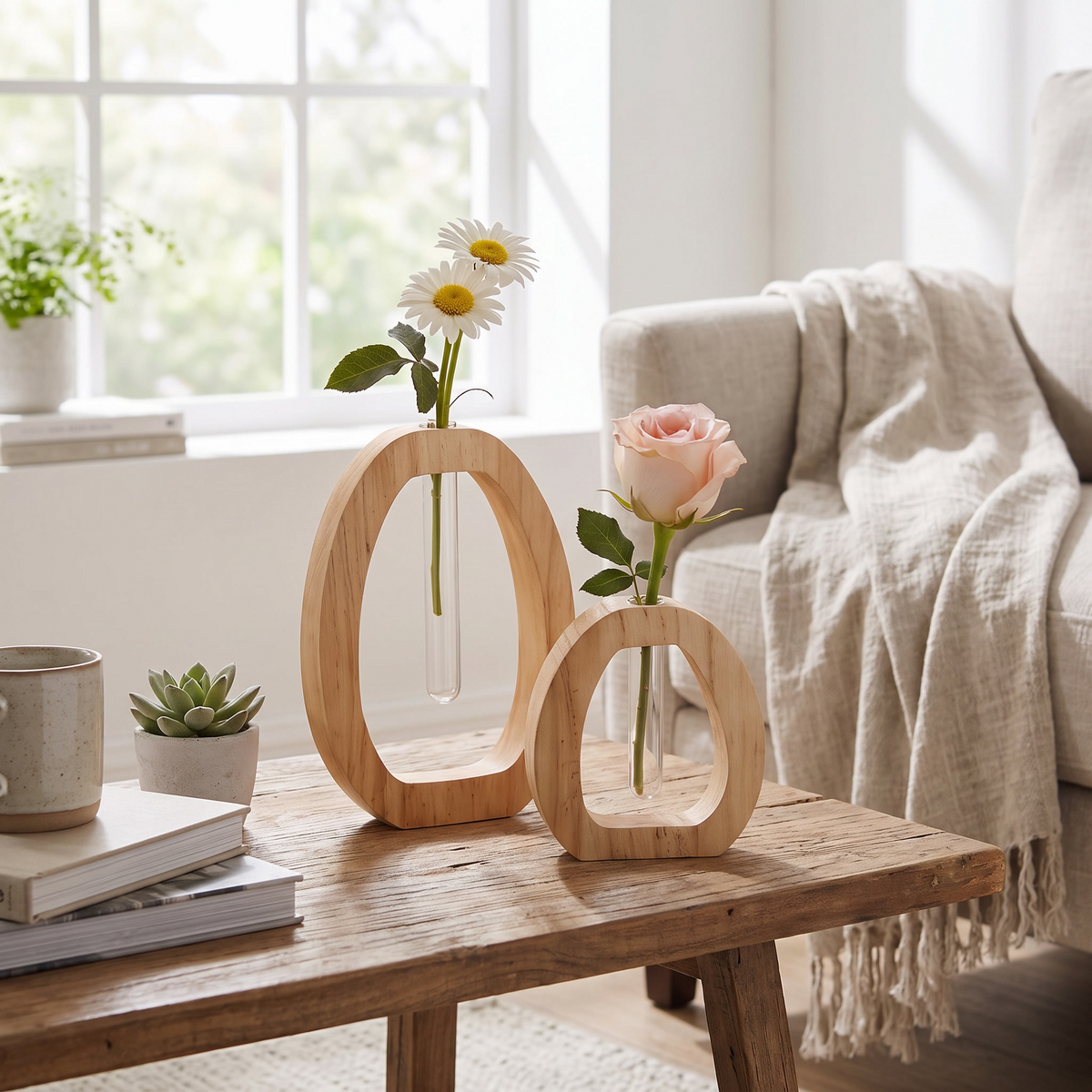 Vidal Oval Wood Hydroponic Vase 2-Piece Set