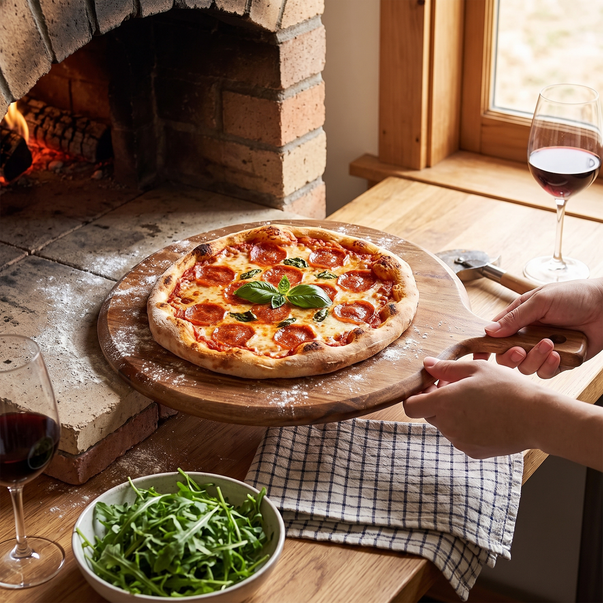 Round Wooden Pizza Serving Board
