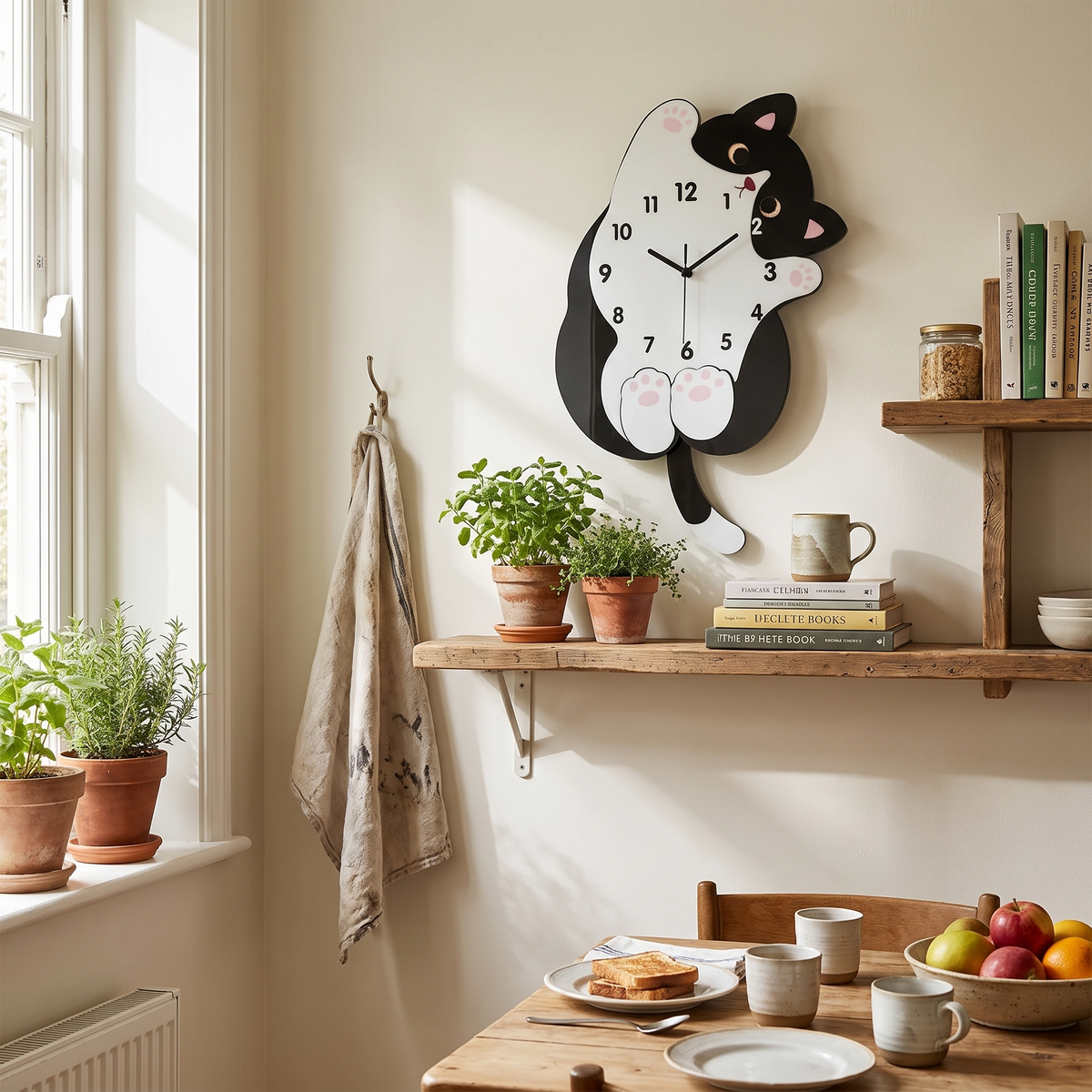 Cat-Shaped Wall Clock with Wagging Tail