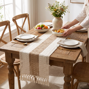 Brynn Burlap Striped Table Runner with Tassels