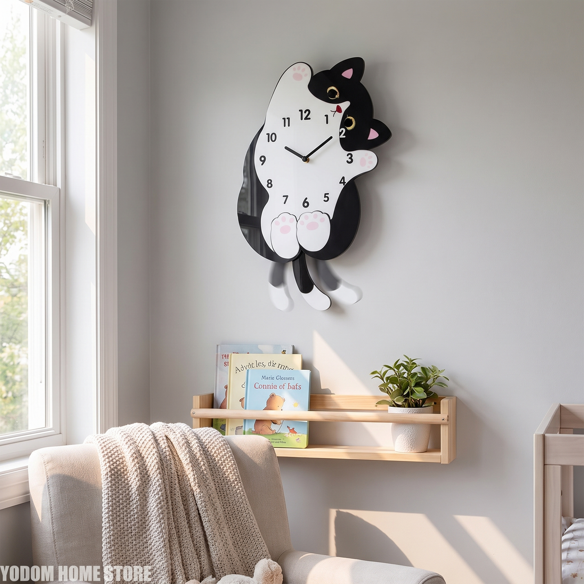 Cat-Shaped Wall Clock with Wagging Tail