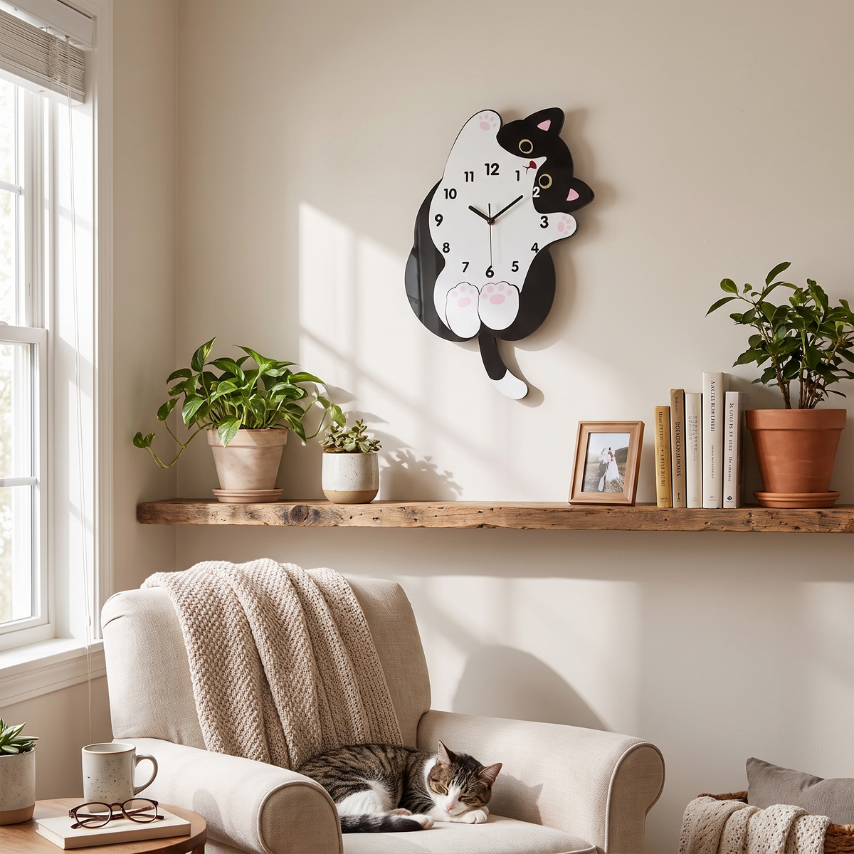 Cat-Shaped Wall Clock with Wagging Tail