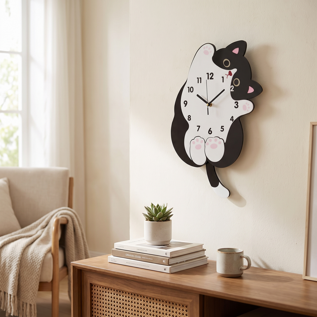 Cat-Shaped Wall Clock with Wagging Tail