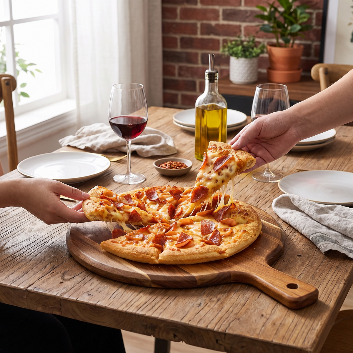 Round Wooden Pizza Serving Board