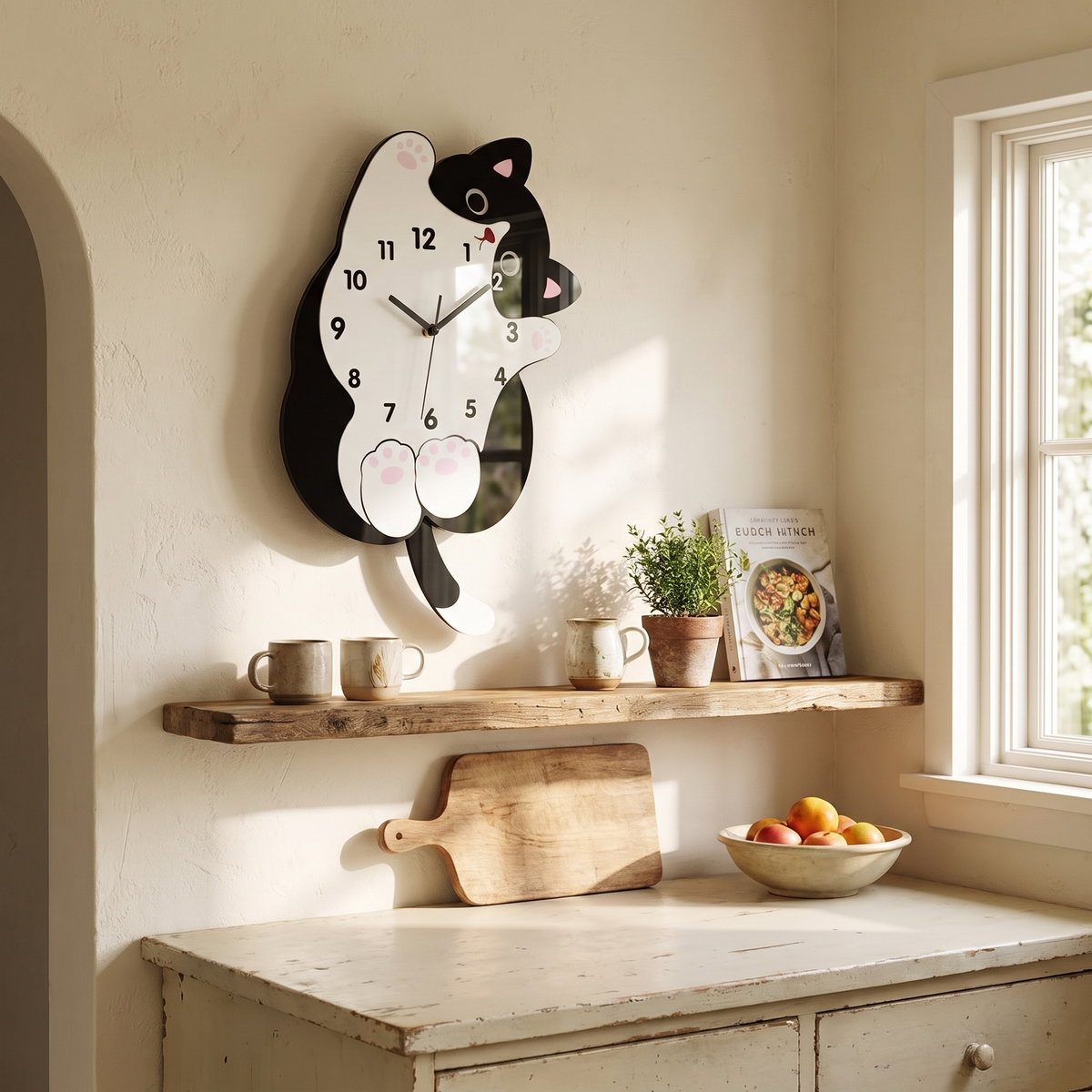 Cat-Shaped Wall Clock with Wagging Tail