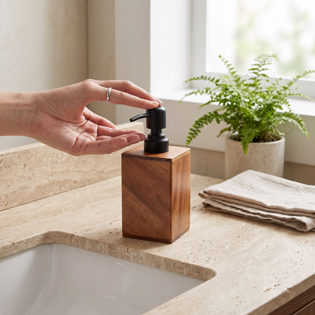 Hearthstone Wooden Liquid Soap Dispenser with Black Pump