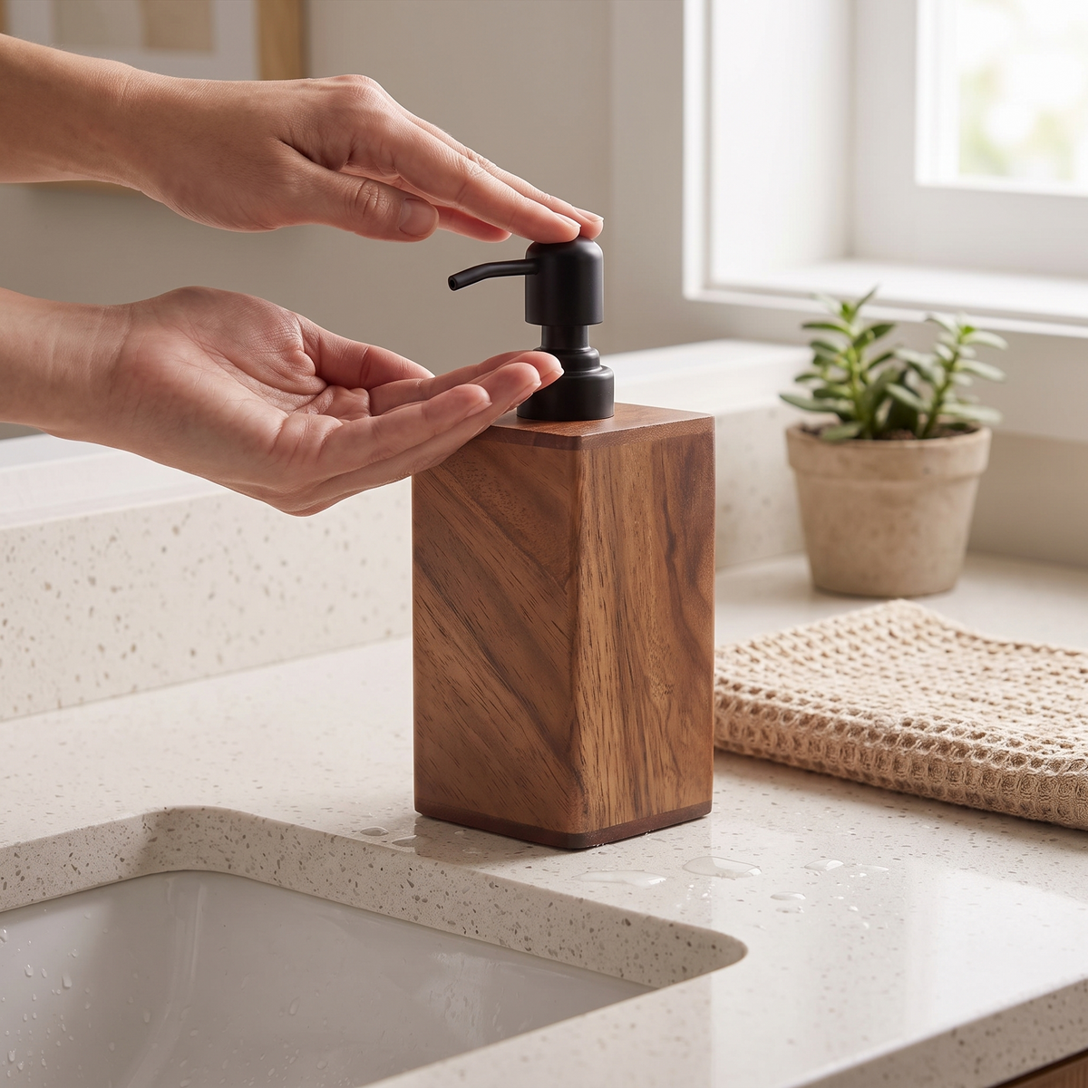 Hearthstone Wooden Liquid Soap Dispenser with Black Pump