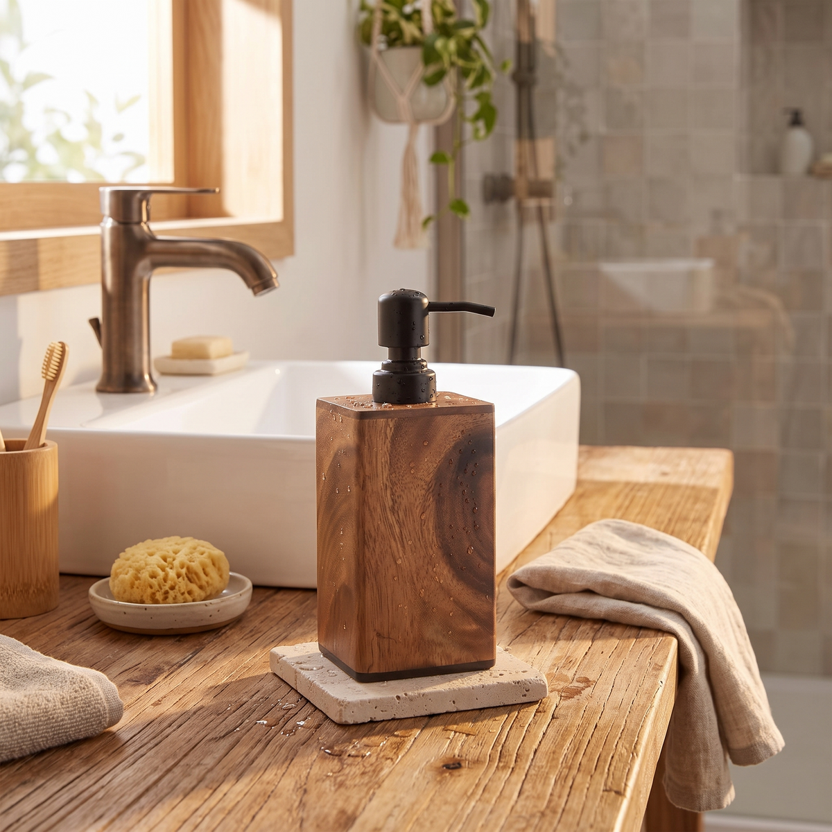 Hearthstone Wooden Liquid Soap Dispenser with Black Pump