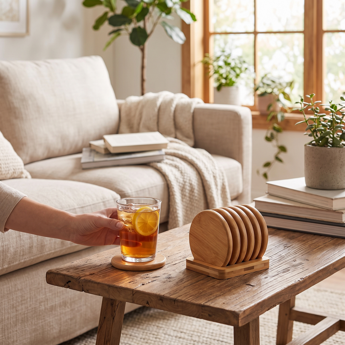 Ashworth Wood Coaster Set with Display Stand