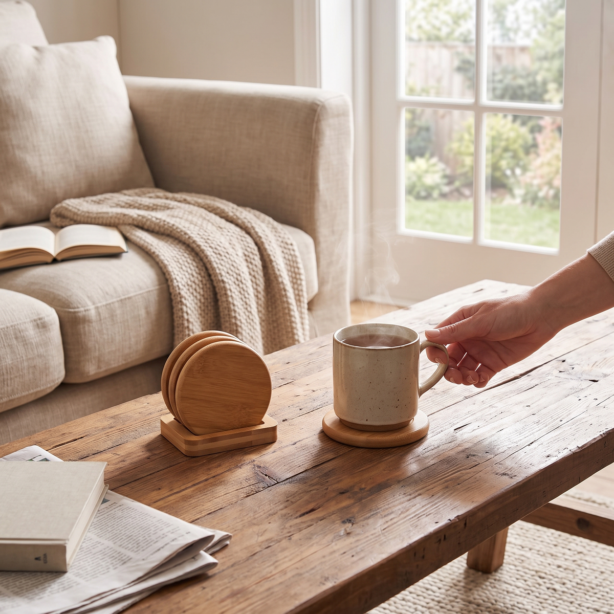 Ashworth Wood Coaster Set with Display Stand