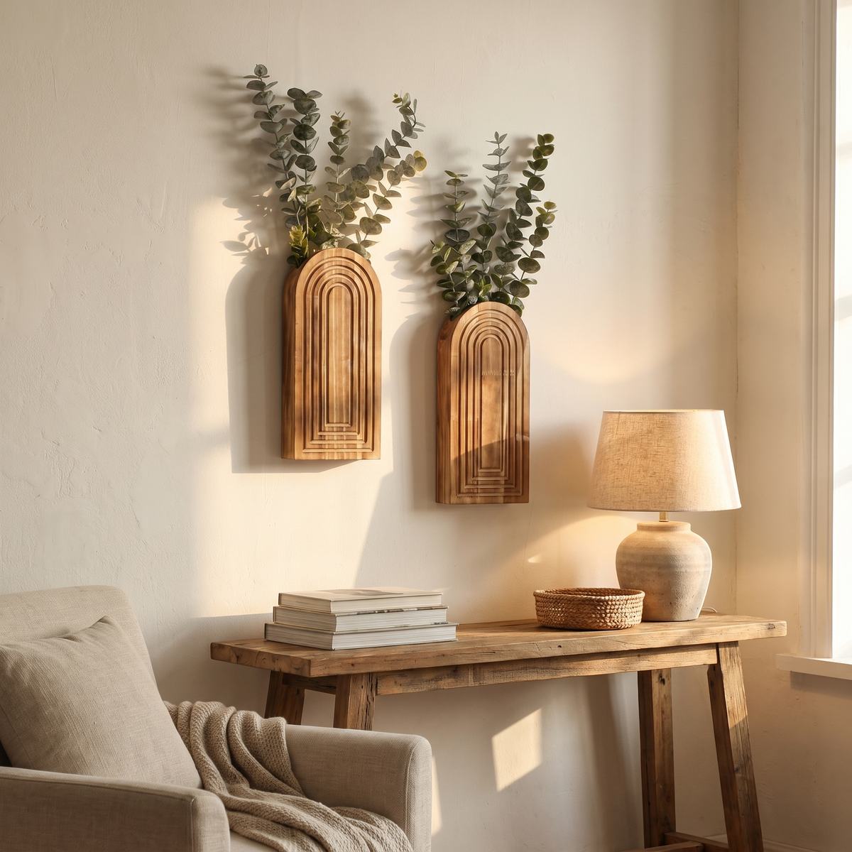 Arched Wood Wall Vase