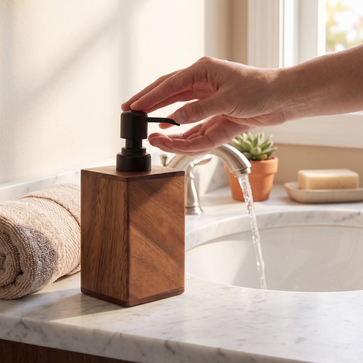 Hearthstone Wooden Liquid Soap Dispenser with Black Pump