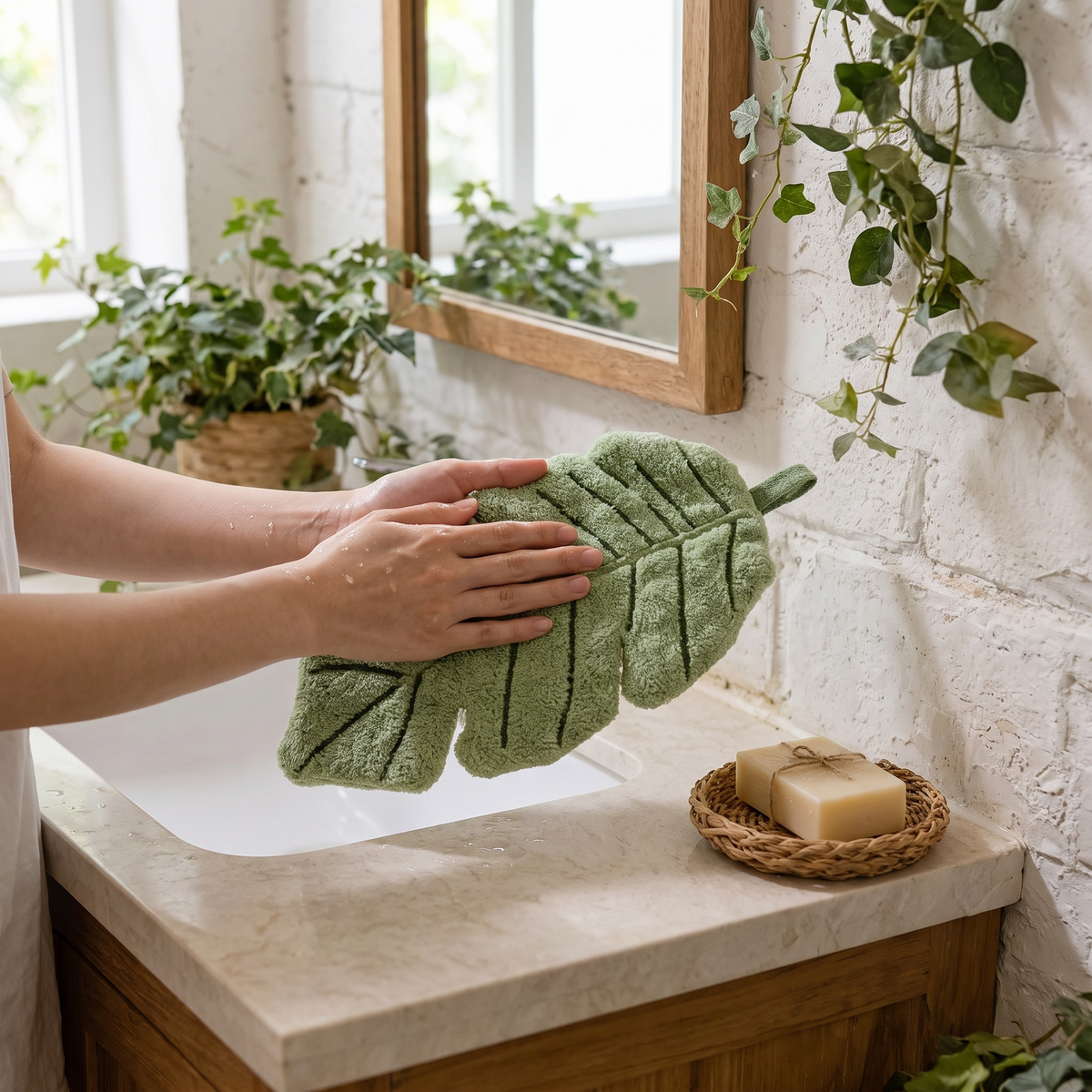 Leaf-Shaped Hand Towel with Hanging Loop