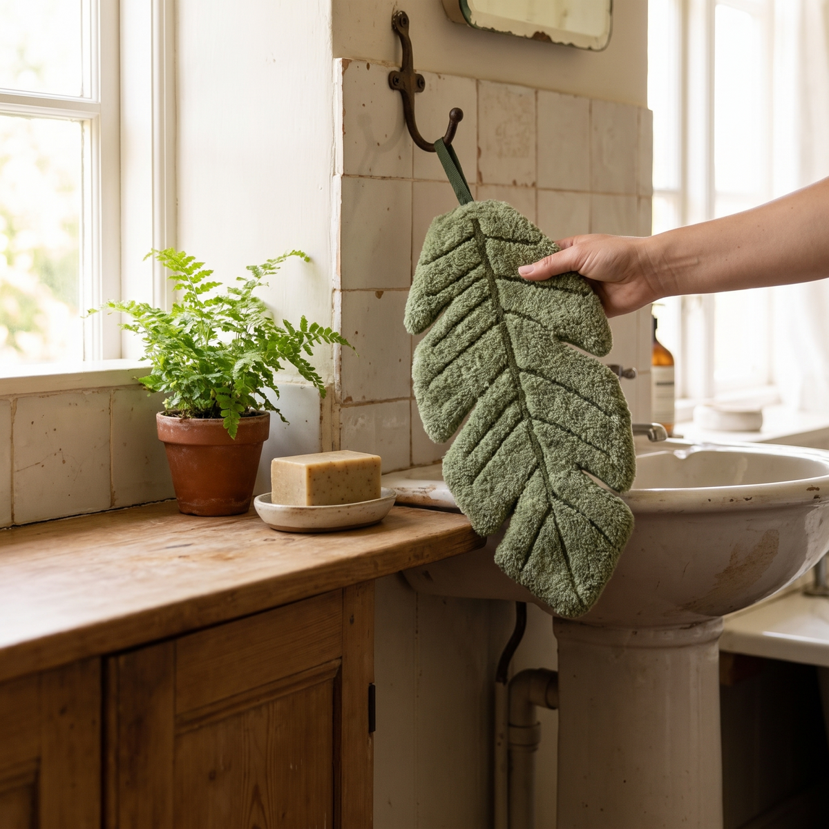 Leaf-Shaped Hand Towel with Hanging Loop