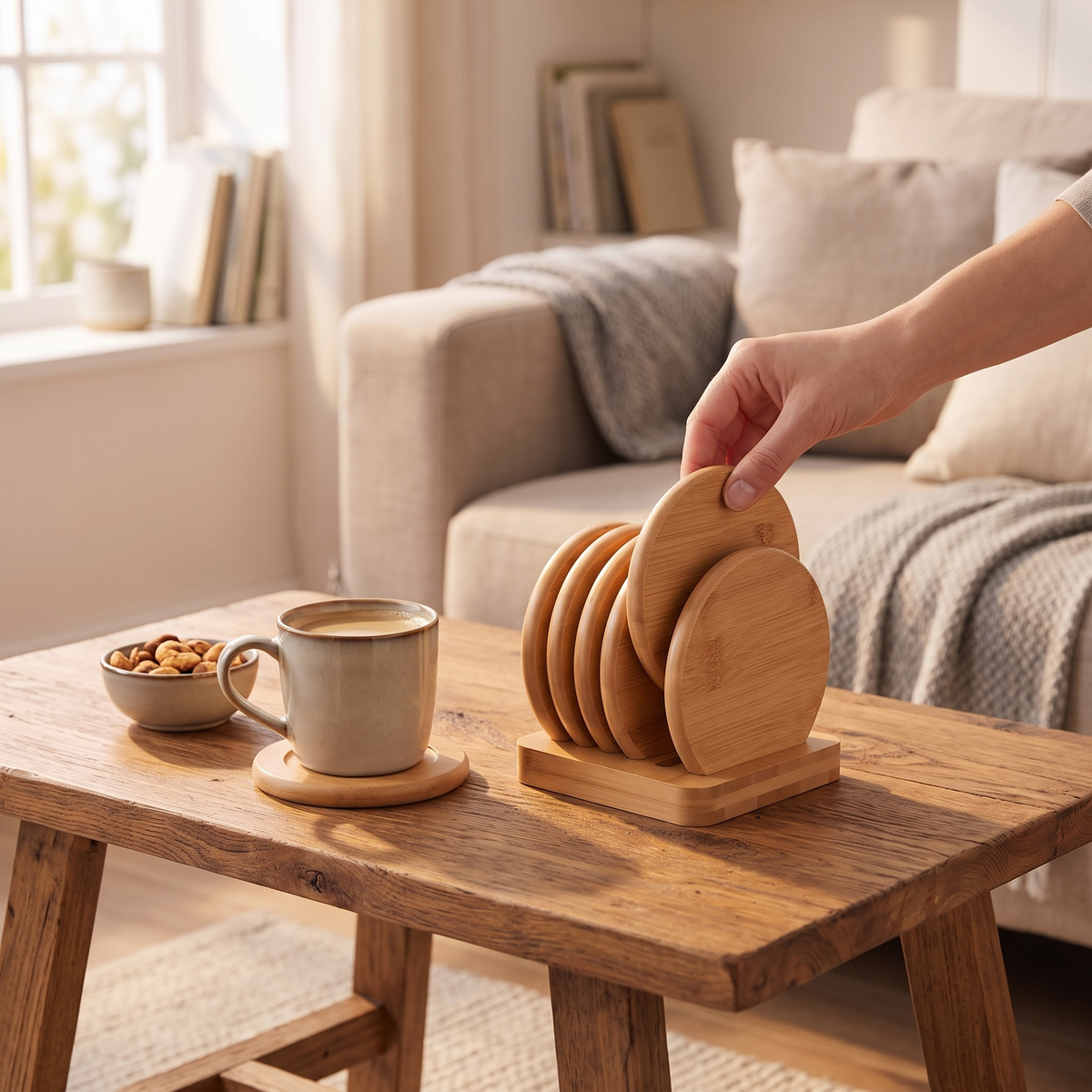 Ashworth Wood Coaster Set with Display Stand