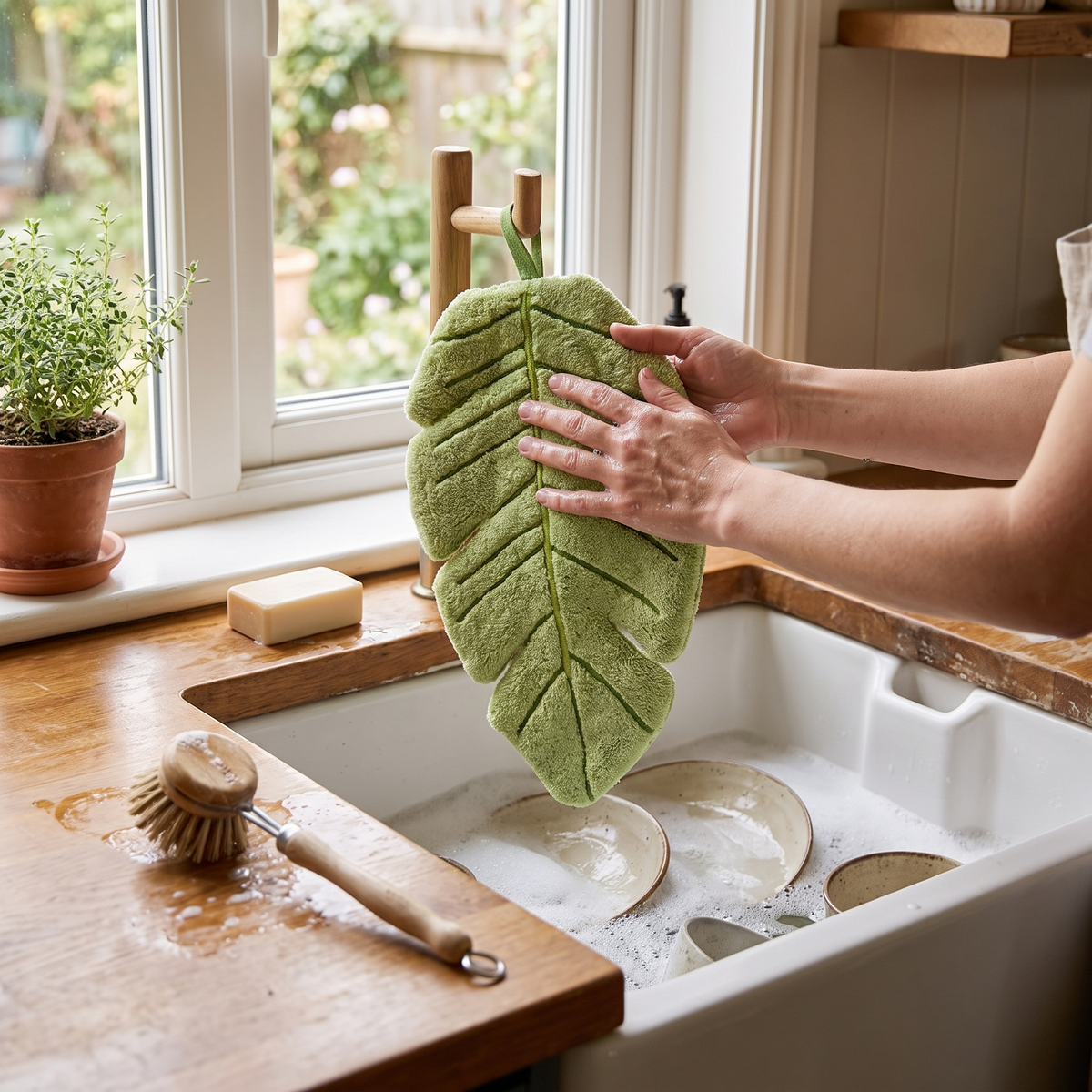 Leaf-Shaped Hand Towel with Hanging Loop