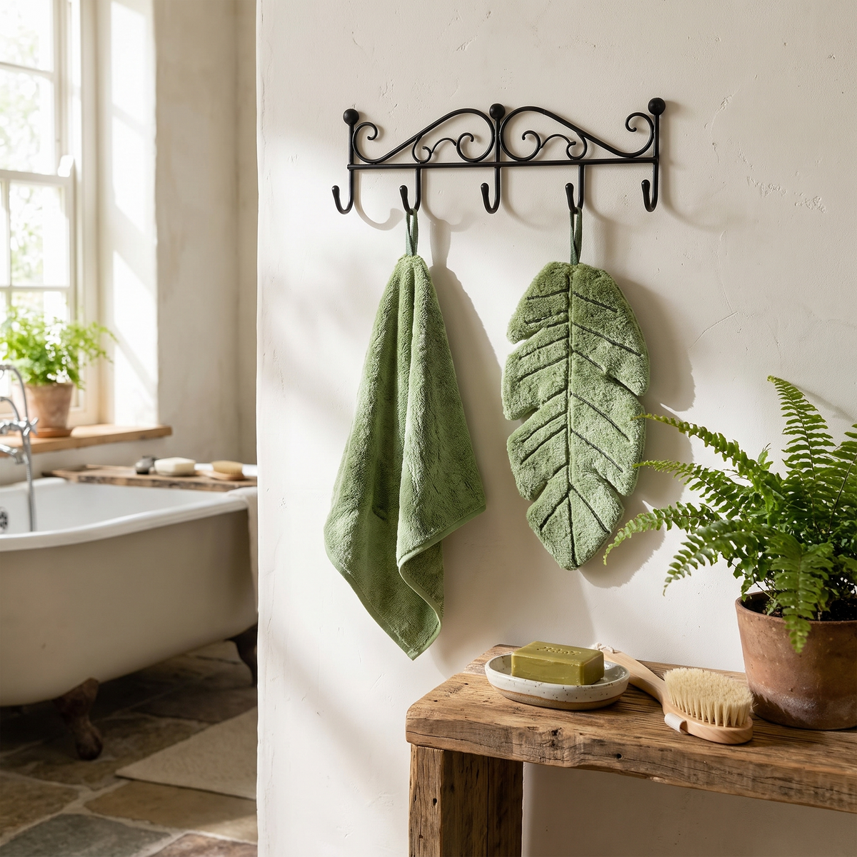 Leaf-Shaped Hand Towel with Hanging Loop