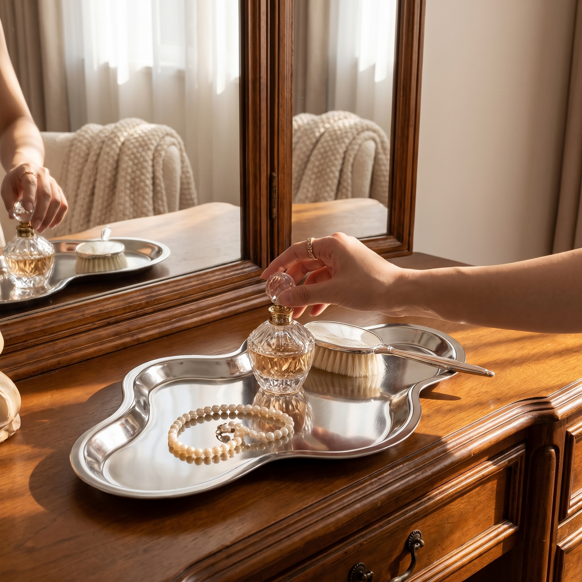 Nimbus Decorative Metal Tray with Scalloped Edge