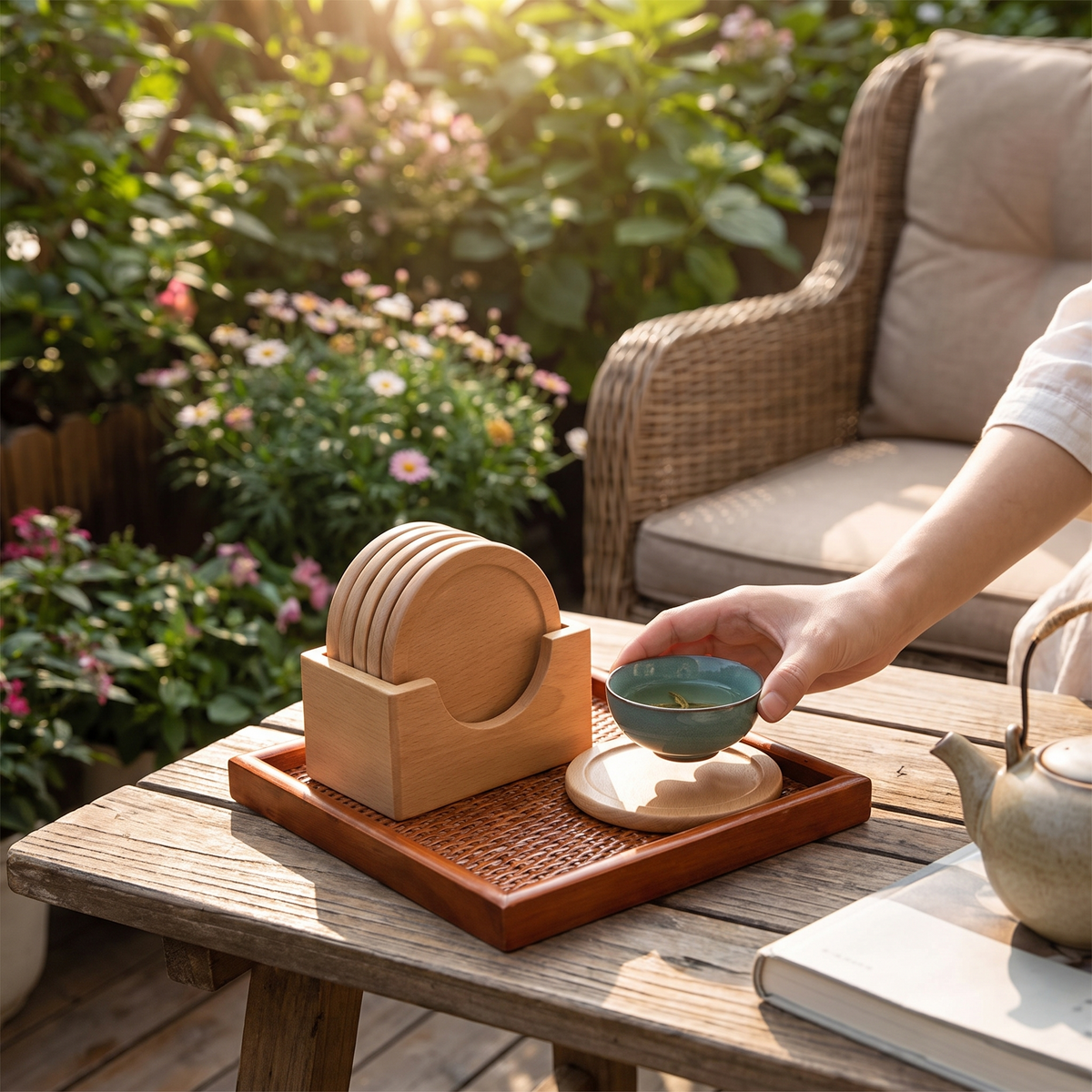 Ashford Wooden Coaster 6 Piece Set with Holder