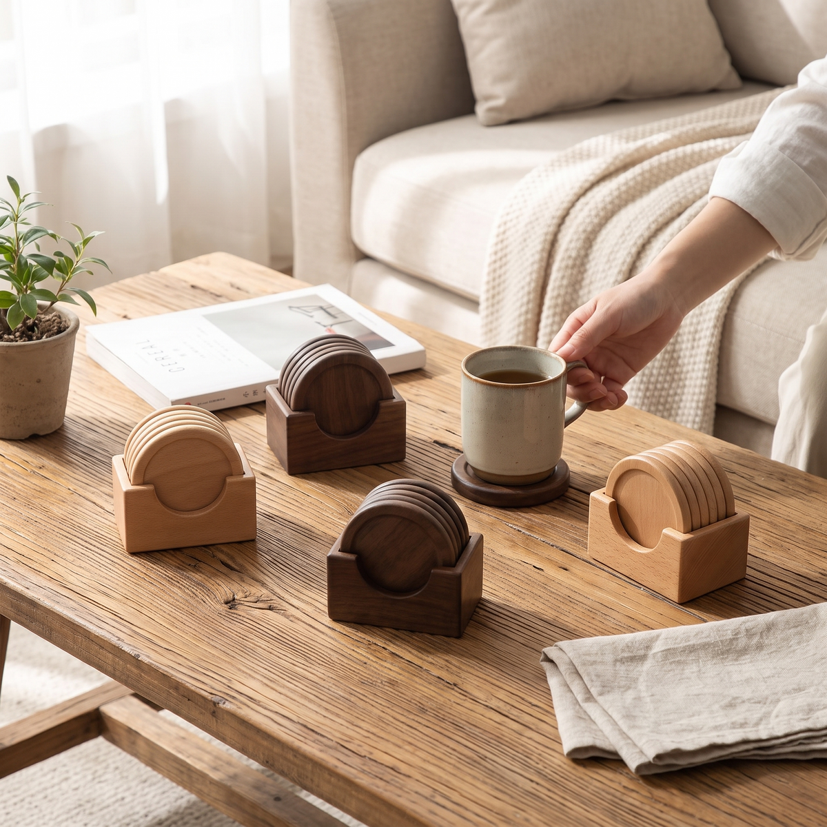 Ashford Wooden Coaster 6 Piece Set with Holder
