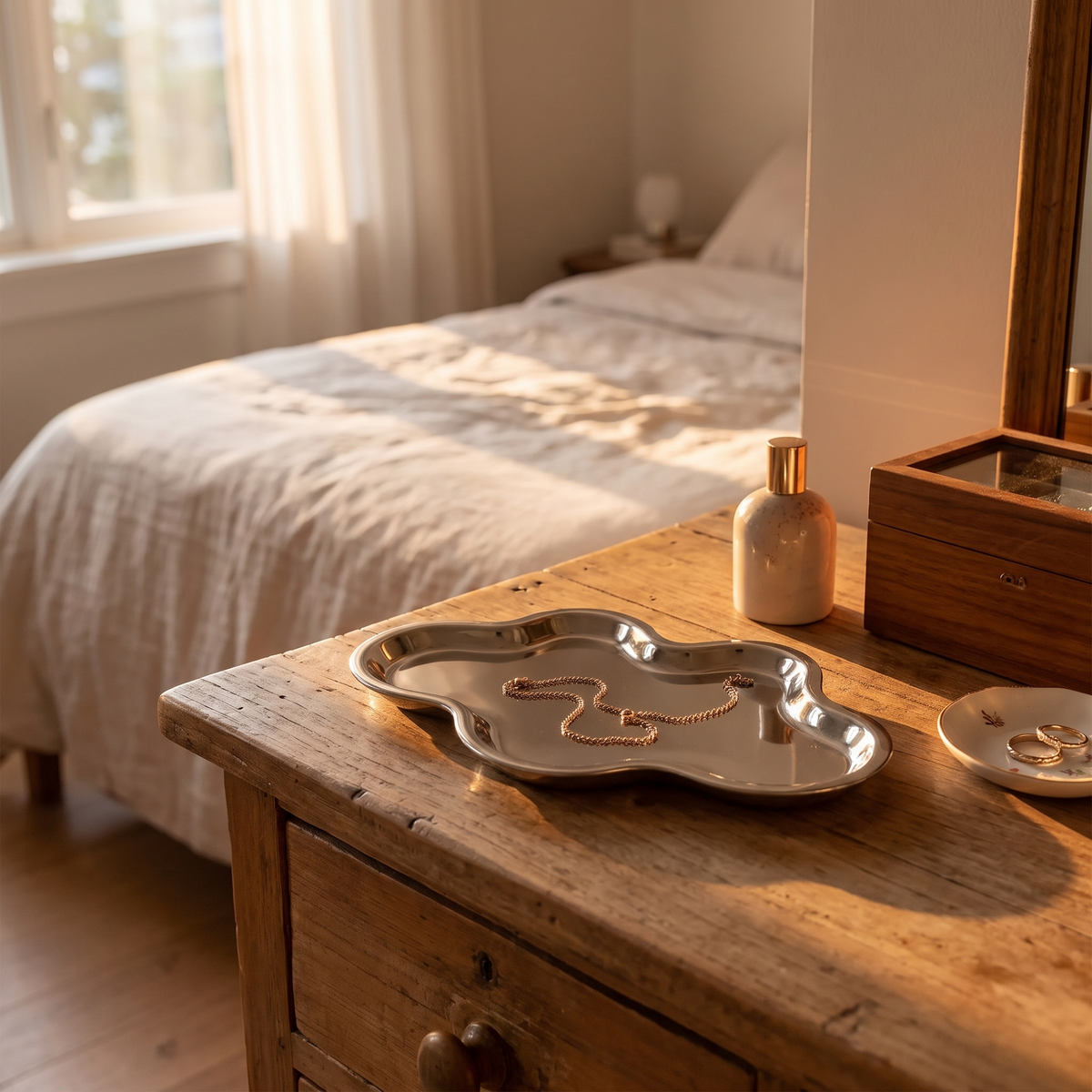 Nimbus Decorative Metal Tray with Scalloped Edge